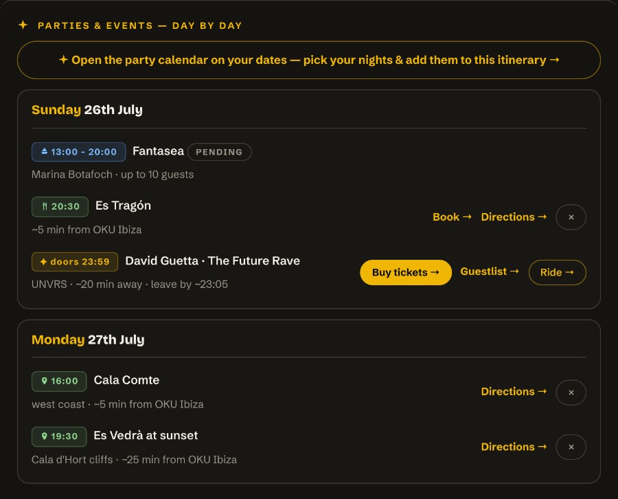 The day-by-day schedule
